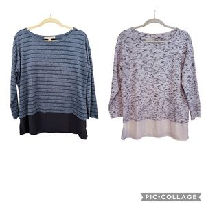 LOFT Bundle 2 Women's Medium Heathered & Striped Long Sleeve Knit Tops Chiffon